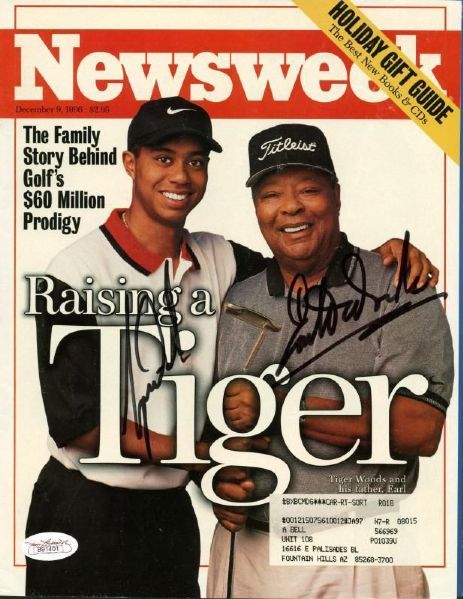 Vintage Tiger Woods & Earl Woods Signed 1996 Magazine! (JSA)