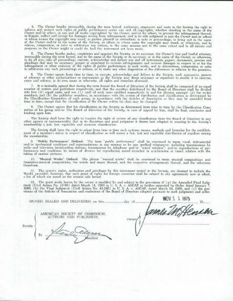 The Muppets: Jim Henson Signed 1975 ASCAP Document with Rare Full Name Signature (PSA/DNA)