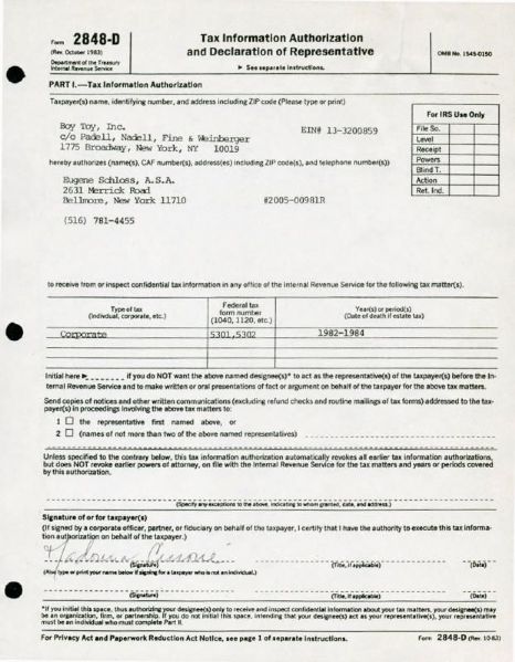 Madonna Signed Business  Tax Document with Rare "Madonna Ciccone" Autograph (PSA/DNA)