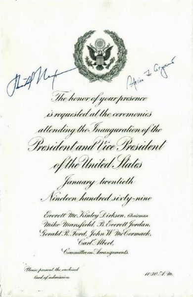 Richard Nixon & Spiro Agnew Dual Signed 1969 Presidential Inauguration Invitation (PSA/DNA)