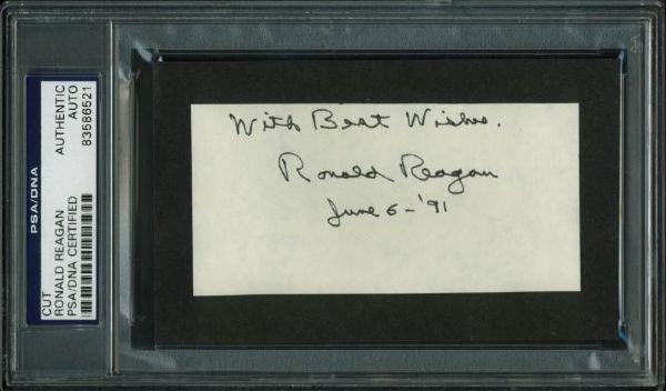 Ronald Reagan Signed 2" x 4.25" Album Page (PSA/DNA Encapsulated)