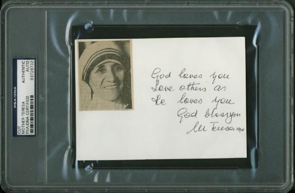 Mother Teresa Handwritten & Signed Note (PSA/DNA Encapsulated)