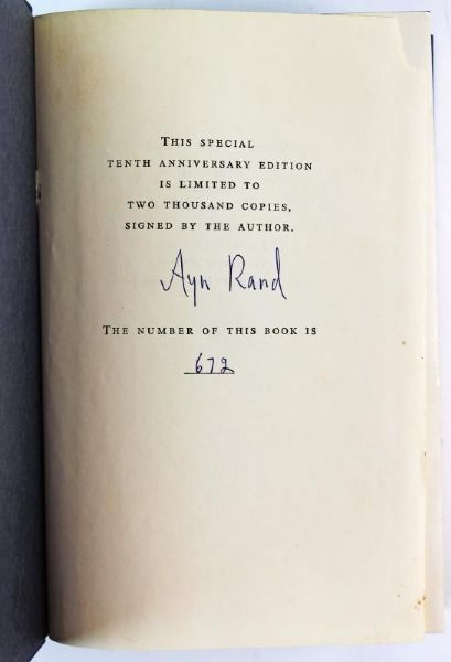 Ayn Rand Signed 10th Anniversary Edition "Atlas Shrugged" Book (PSA/DNA)