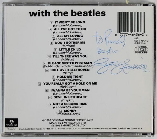 The Beatles: George Harrison Signed "With The Beatles" CD Back Cover (PSA/DNA & Tracks)