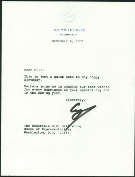 President George H.W. Bush Signed 1991 Letter on White House Letterhead (PSA/DNA)