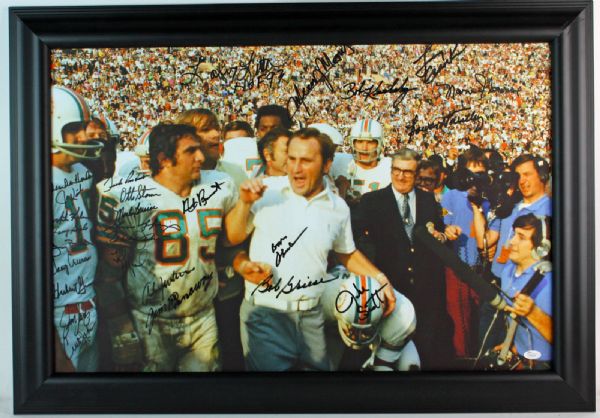 1972 Miami Dolphins Team-Signed 20" x 30" Framed Canvas w/ Don Shula! (JSA)