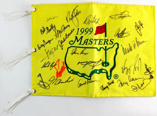 Multi-Signed 1999 Masters Flag w/ 20+ Former Champions Including Palmer! (PSA/JSA Guaranteed)