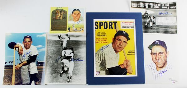 Yogi Berra & Don Larsen Lot of Seven (7) Signed Items (PSA/JSA Guaranteed)