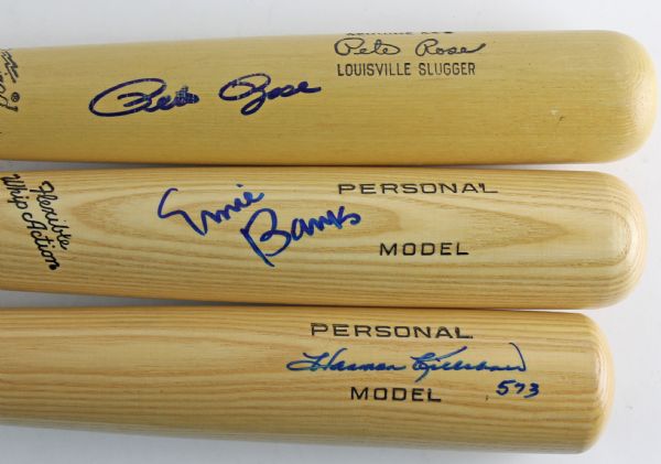 Lot of Three (3) Signed Baseball Bats w/ Banks, Rose & Killebrew (PSA/JSA Guaranteed)