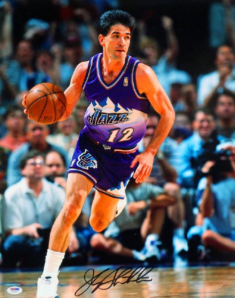 Jazz: John Stockton Signed 16" x 20" Large Format Color Photo (TOUGH Signer!)(PSA/DNA)