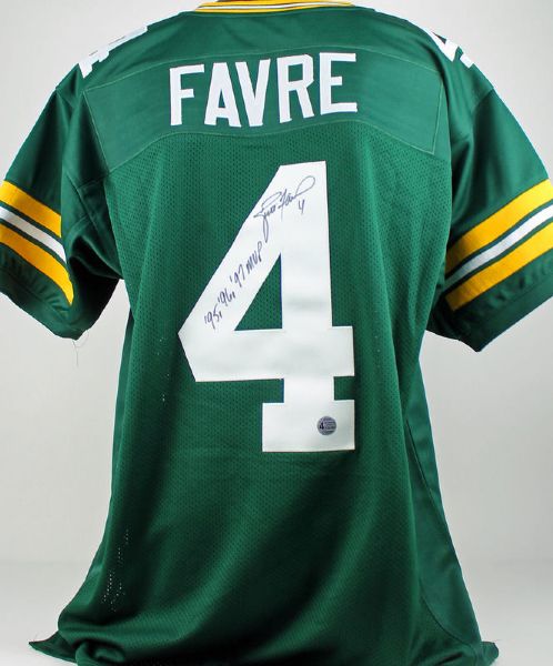 Brett Favre Signed Green Bay Packers Jersey with "95, 96, 97 MVP" Inscription (Favre COA)