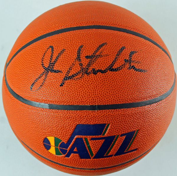 John Stockton Signed Jazz Basketball (TOUGH Signer!)(PSA/DNA)