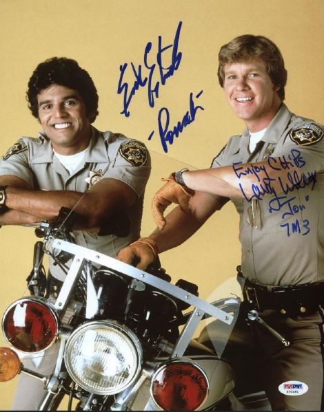 CHiPS: Erik Estrada & Larry Wilcox Signed 11" x 14" Photo (PSA/DNA)