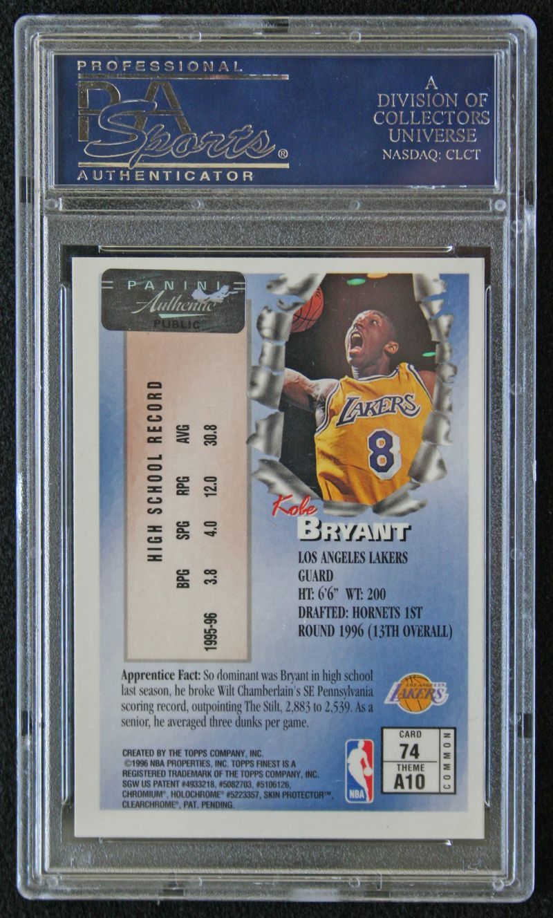 Lot Detail - 1996 Topps Finest Kobe Bryant Signed Rookie PSA/DNA Graded ...