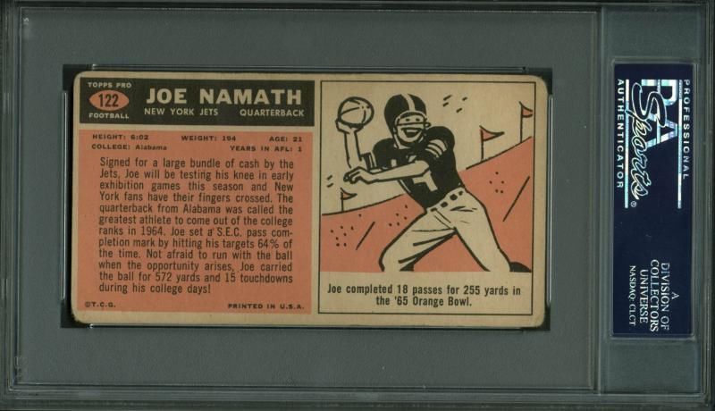 Lot Detail - Joe Namath Ultra Rare Signed 1965 Topps Rookie Card - PSA/DNA Graded MINT 9!