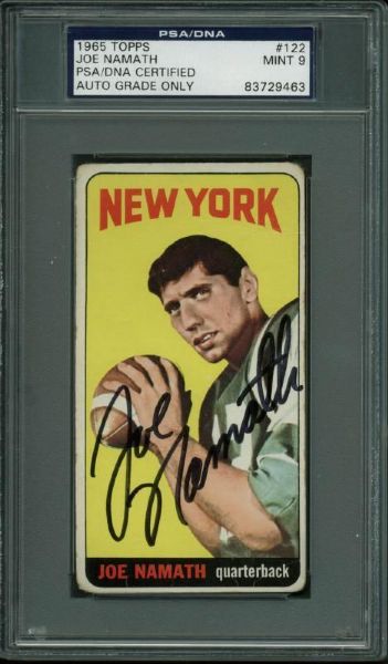 Joe Namath Ultra Rare Signed 1965 Topps Rookie Card - PSA/DNA Graded MINT 9!