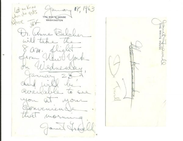 First Lady Jacqueline Kennedy Handwritten and Initialed Note on White House Letterhead (PSA/DNA)