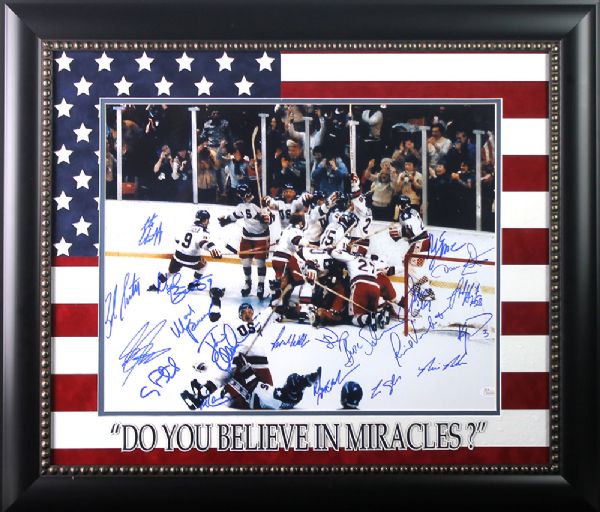 Miracle on Ice: 1980 USA Hockey Team Signed 16" x 20" Photo in Custom Framed Display (JSA)