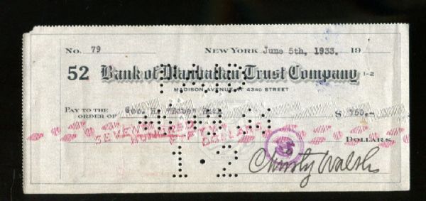 Extraordinary Babe Ruth & Christy Waslh Dual Signed 1933 Check w/ ULTRA-RARE "Geroge Herman Ruth" Autograph! (PSA/DNA)