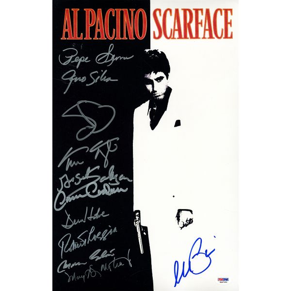 "Scarface" Phenomenal Cast Signed 11" x 17" Movie Poster with Pacino, Bauer, Loggia, etc. (11 Sigs)(PSA/DNA & Steiner Sports)