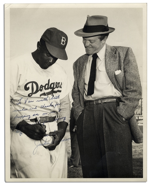 Jackie Robinson Signed 8" x 10" Photo of Robinson & Academy Award Winning Actor Van Heflin, Dedicated in Robinsons Hand to the Actor (PSA/DNA)