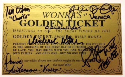 Lot Detail - Willy Wonka Rare Cast Signed Golden Ticket w/ 6 Signatures!  (PSA/DNA)