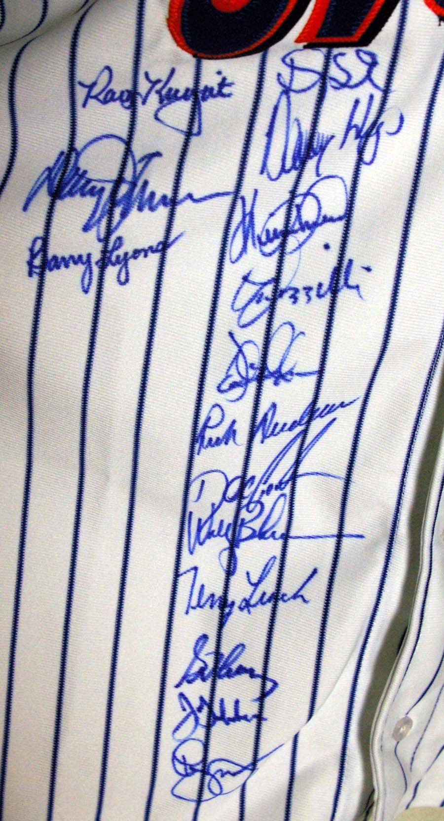 Lot Detail - 1986 New York Mets World Series Champions Team Signed Jersey  w/ 37 Signatures Including Carter, Gooden, Strawberry & More (JSA Full  Letter)