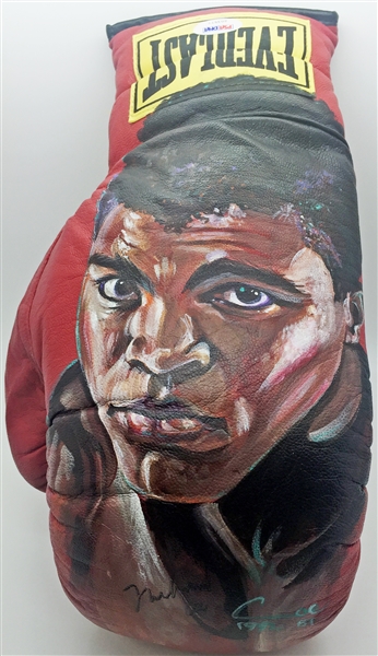 Muhammad Ali Signed Hand Painted Red Everlast Leather 16oz Boxing Glove (PSA/DNA)
