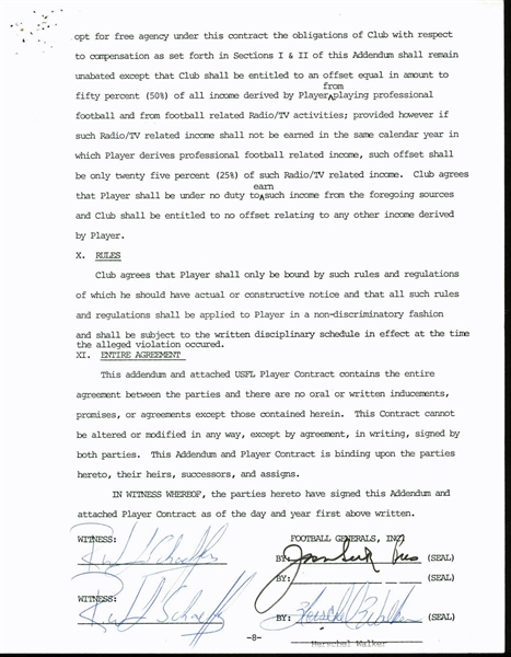 Herschel Walker Twice Signed USFL NJ Generals Contract (PSA/DNA)