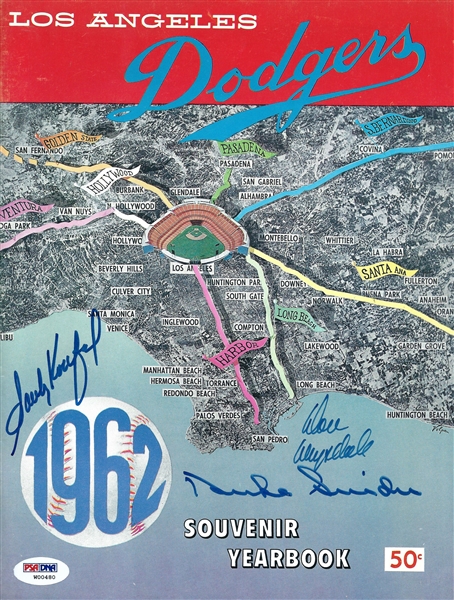 Los Angeles Dodgers Multi-Signed Original 1962 Program w/ Koufax, Drysdale & Snider (PSA/DNA)