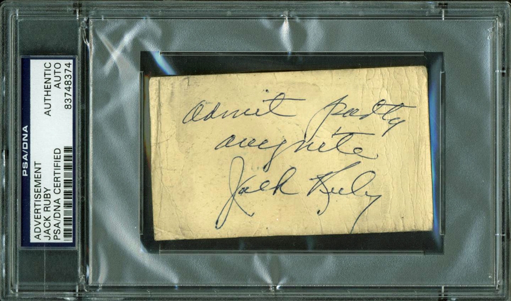 Jack Ruby RARE Signed & Hand Written 2.5" x 3.5" Party Invitation (PSA/DNA Encapsulated)