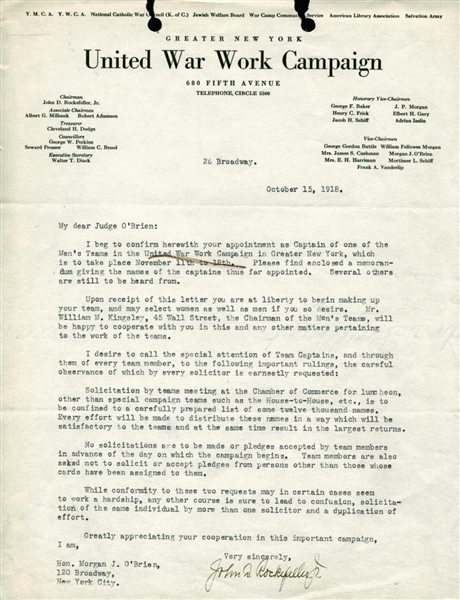 John D. Rockefeller Signed 1918 Typed Personal Letter (PSA/DNA)