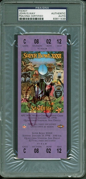 Super Bowl XXXII Original Ticket Signed by Champion John Elway (PSA/DNA Encapsulated)
