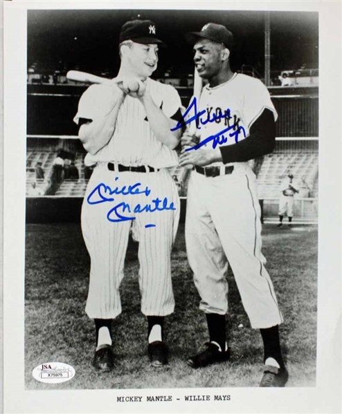 Mickey Mantle & Willie Mays Dual Signed 8" x 10" Black & White Photo (JSA)