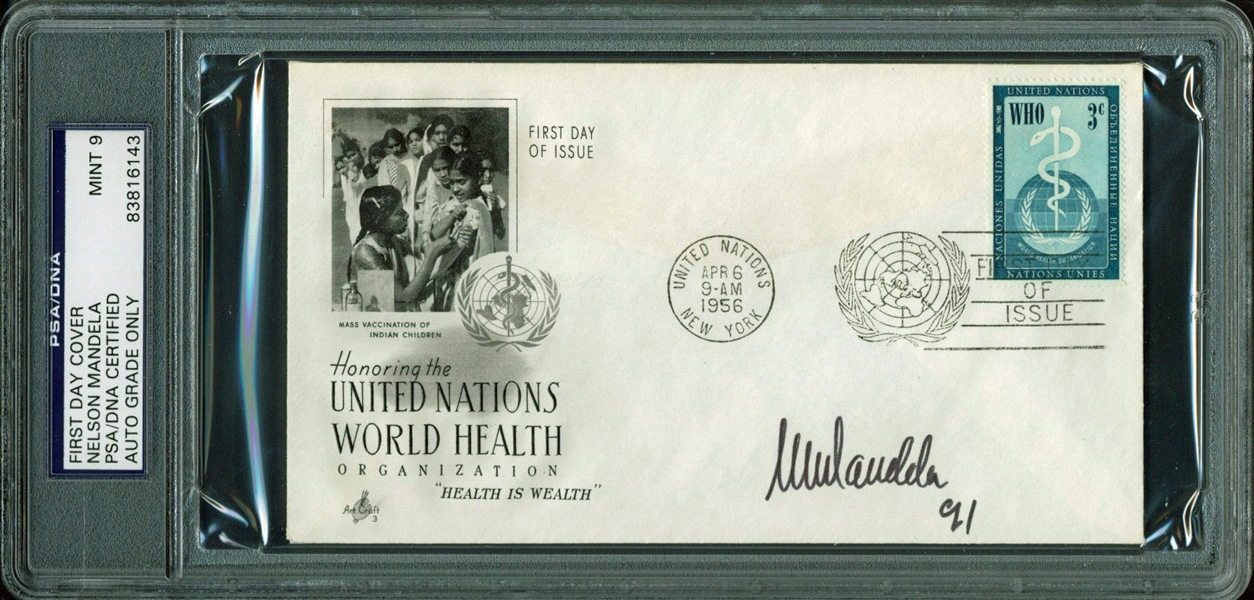 Nelson Mandela Signed United Nations First Day Cover PSA/DNA Graded MINT 9!