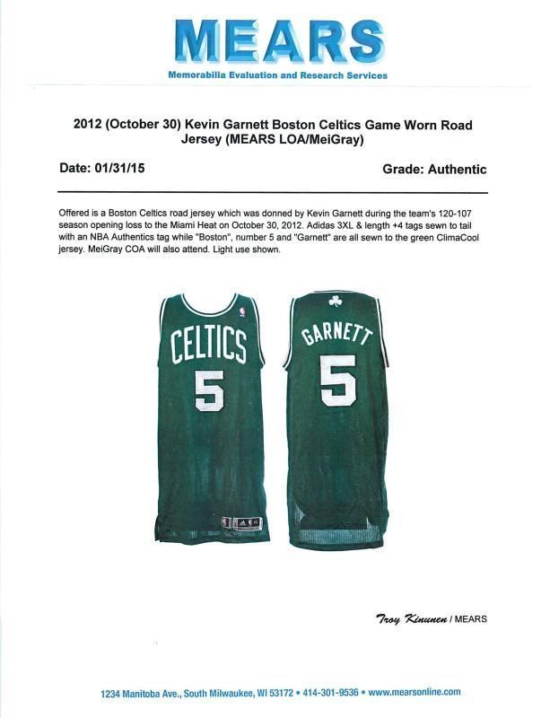 Lot Detail - 2012 Kevin Garnett Boston Celtics Game Worn Home Jersey  (NBA/MeiGray)