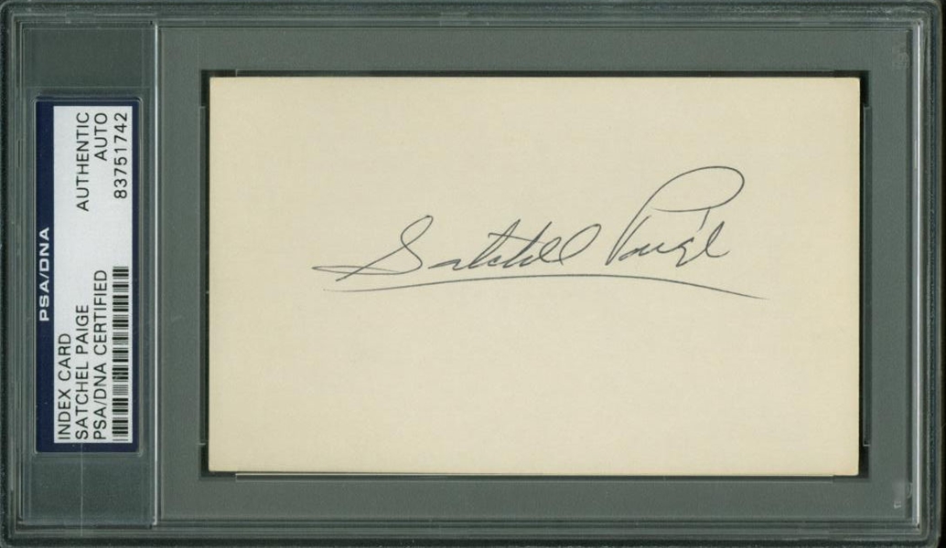 Satchel Paige Near Mint Signed 3" x 5" Index Card (PSA/DNA Encapsulated)