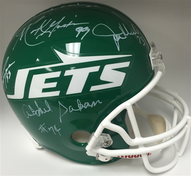 Jets Sack Exchange Multi-Signed Vintage Helmet w/ 4 Signatures! (PSA/DNA)