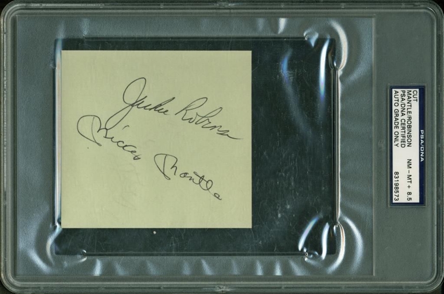 Jackie Robinson & MIckey Mantle Duale Signed Vintage Album Page - PSA/DNA Graded NM-MT +8.5