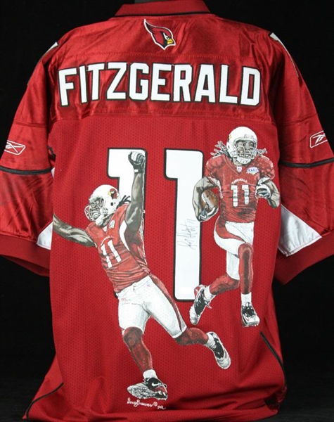 Larry Fitzgerald One-of-a-Kind Signed Cardinals Jersey w/ Hand Painted Artwork (PSA/DNA & Fitz Holo)