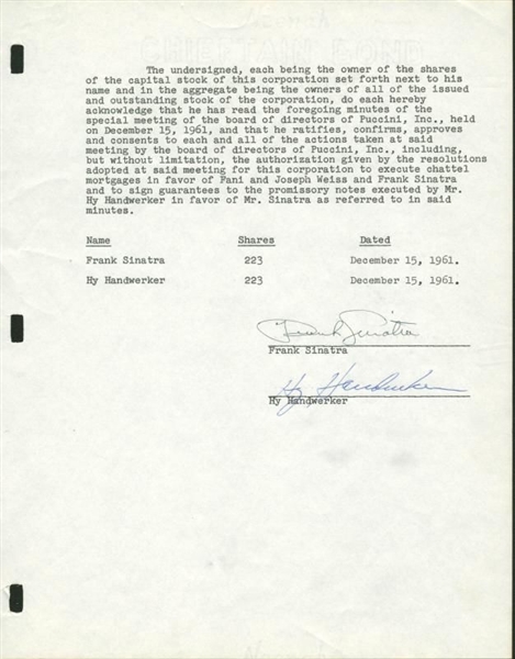 RARE Frank Sinatra Signed 1961 4-Page Document (PSA/DNA)