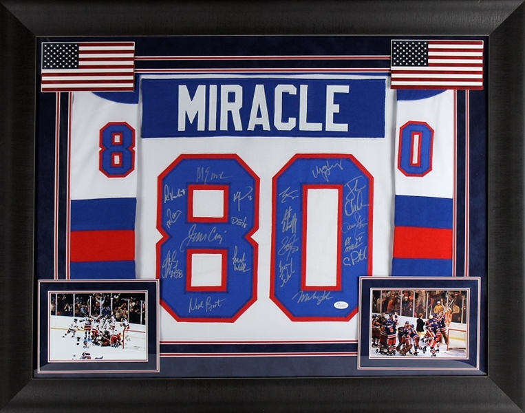 Miracle On Ice: 1980 US Mens Hockey Team-Signed Jersey in Custom Framed Display (JSA)