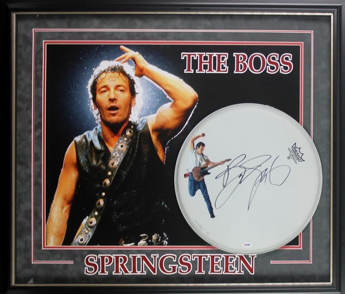 Bruce Springsteen Signed 15" REMO Drumhead in Custom Framed Display (PSA/DNA)