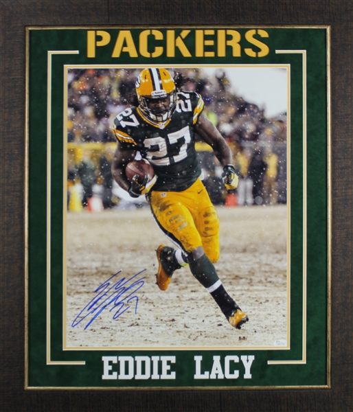 Packers: Eddie Lacy Signed 16" x 20" Photo in Custom Framed Display (JSA)