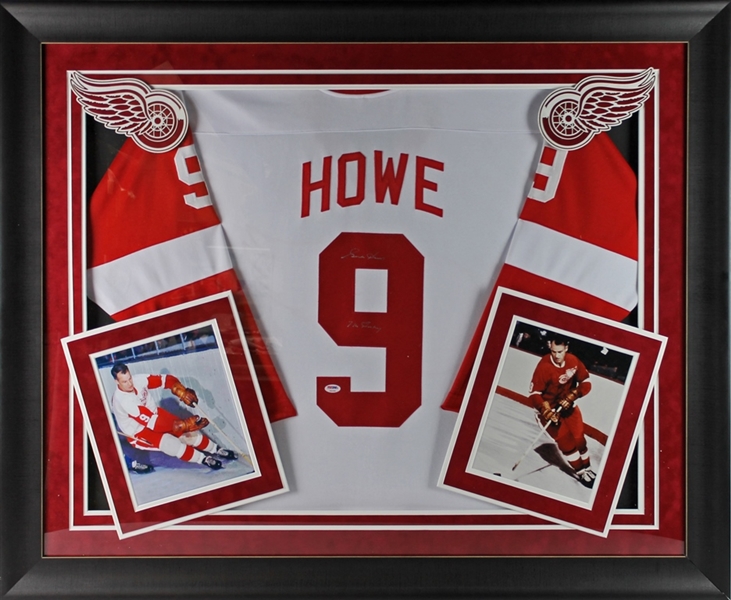 Gordie Howe Signed Red Wings Jersey in Custom Framed Display (PSA/DNA)