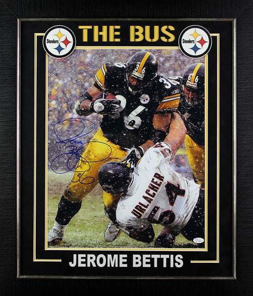 Steelers: Jerome Bettis Signed 16" x 20" Photo in Custom Framed Display (JSA)