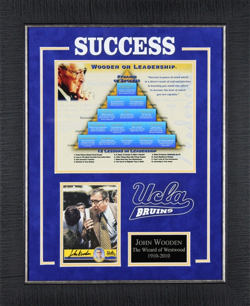 UCLA: John Wooden Signed Card in Custom "Pyramid of Success" Framed Display (PSA/JSA Guaranteed)