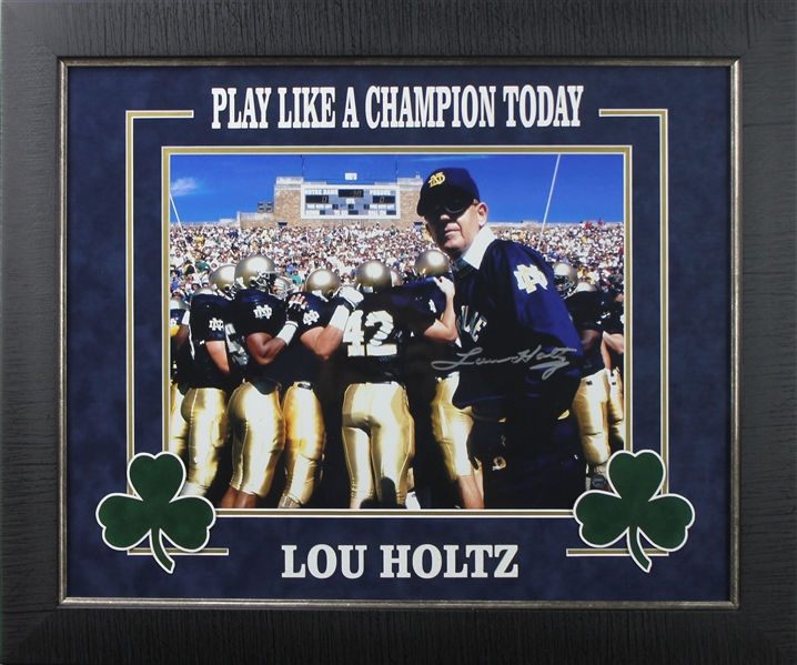 Fighting Irish: Lou Holtz Signed 11" x 14" Photo in Custom Framed Display (PSA/JSA Guaranteed)