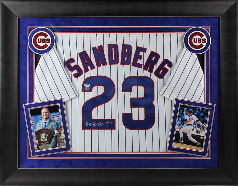 Ryne Sandberg Signed Cubs Jersey in Custom Framed Display (PSA/DNA)