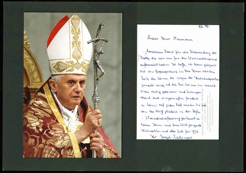 Pope Benedict XVI (Joseph Ratzinger) RARE Handwritten & Signed Letter in Matted Display (PSA/DNA)